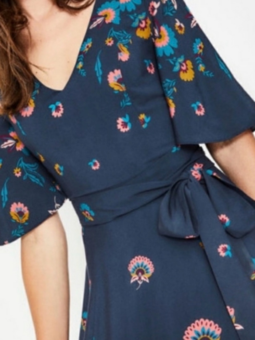 Boden Emilie Navy Floral Wrap Midi Dress size 12 Large - Picture 4 of 10